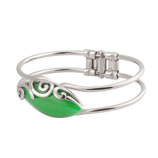 Rhodium Plated Green Cat Eye Celtic Bangle