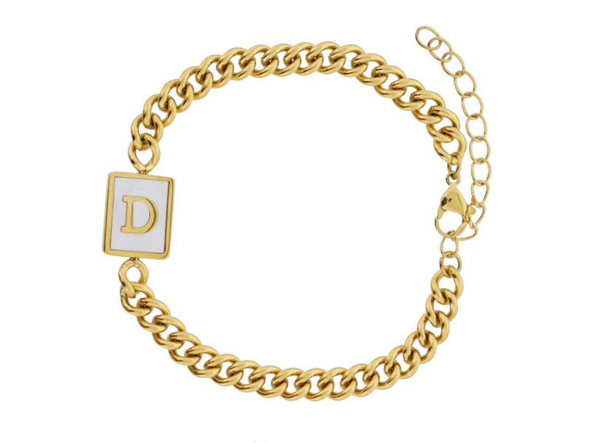 Gold Rectangle with Shell Inlay and Gold Initial Center Bracelet