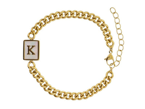 Gold Rectangle with Shell Inlay and Gold Initial Center Bracelet