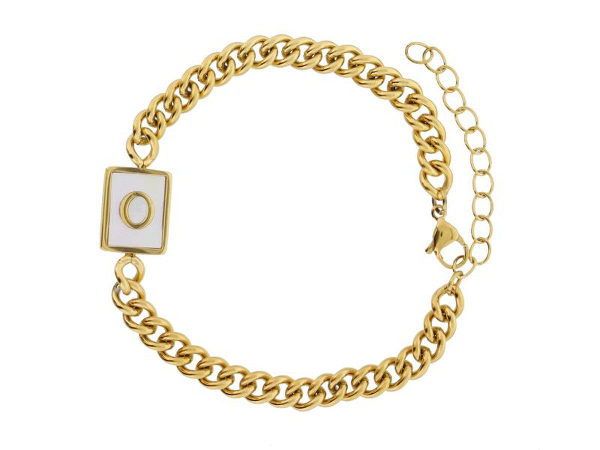 Gold Rectangle with Shell Inlay and Gold Initial Center Bracelet