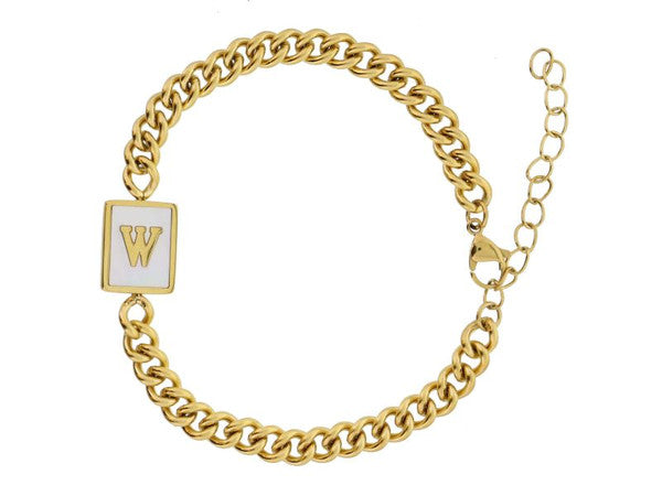 Gold Rectangle with Shell Inlay and Gold Initial Center Bracelet