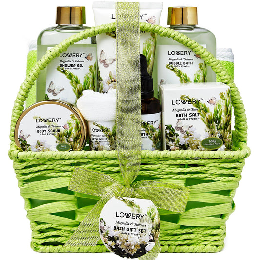Magnolia and Tuberose Spa Gift Basket - 11Pc Bath Set