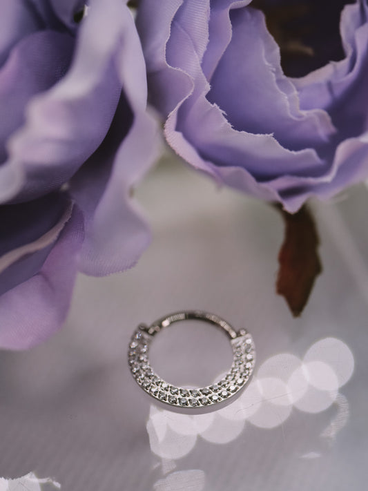 Double Row Cubic Zirconia Septum/Daith Titanium Clicker by Invictus Body Jewelry
