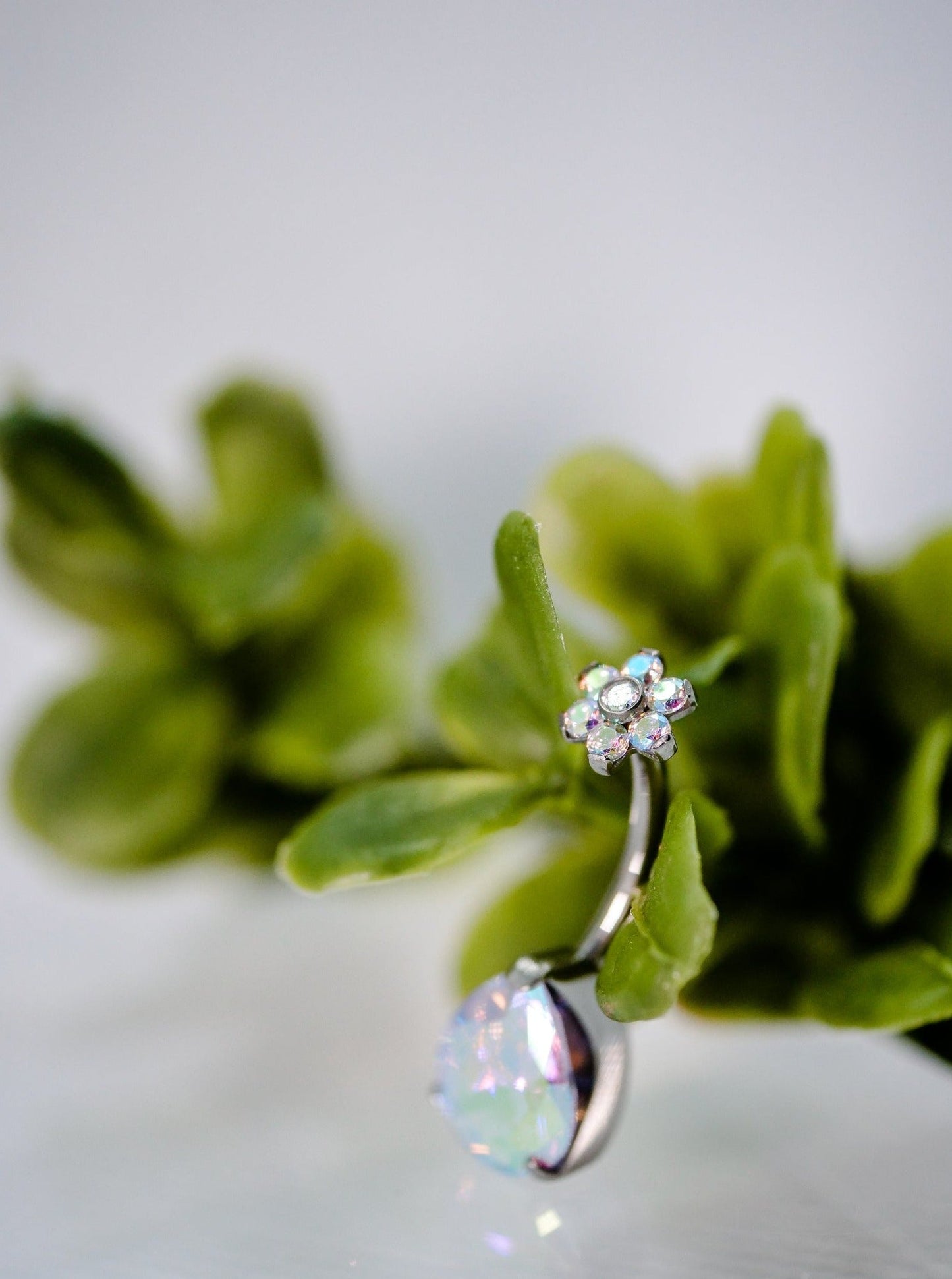 aurora borealis rainbow flower navel ring