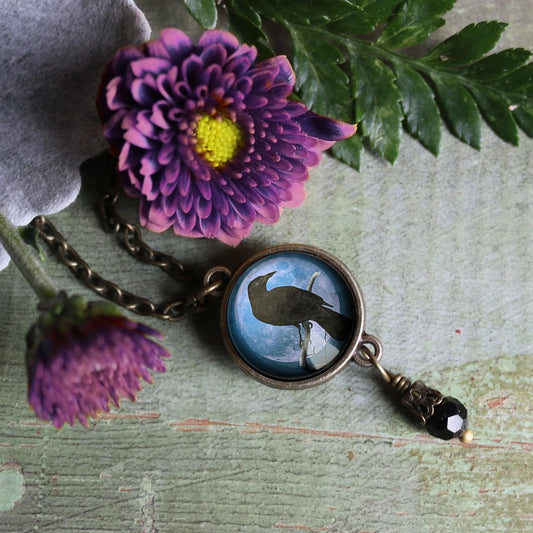 Purple Crow Goth Pendant Necklace w/ Bead | Handmade in the US