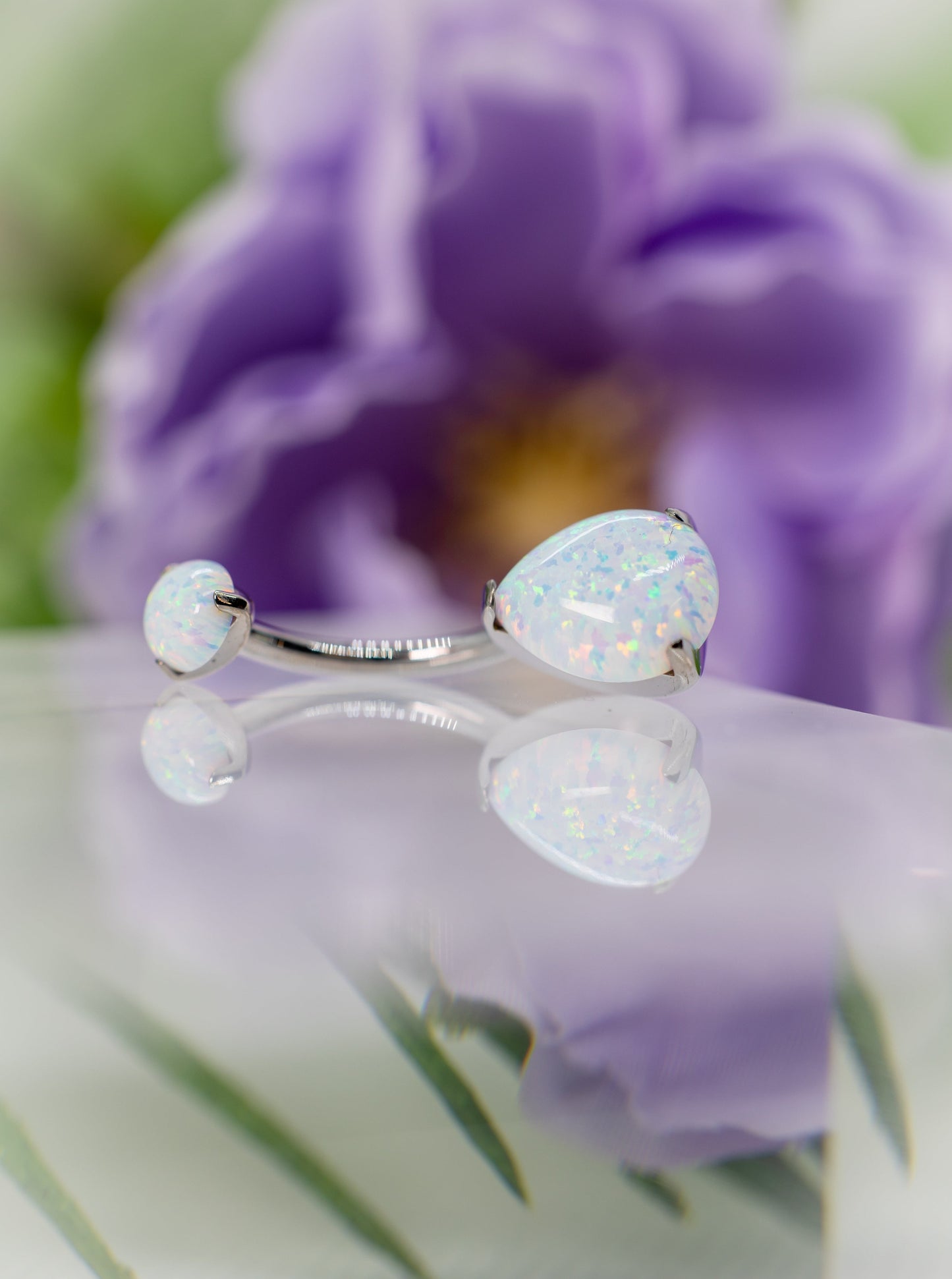 belly button piercing white opal