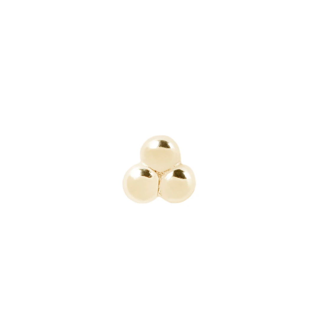 yellow gold threadless end 3 bead trinity shape