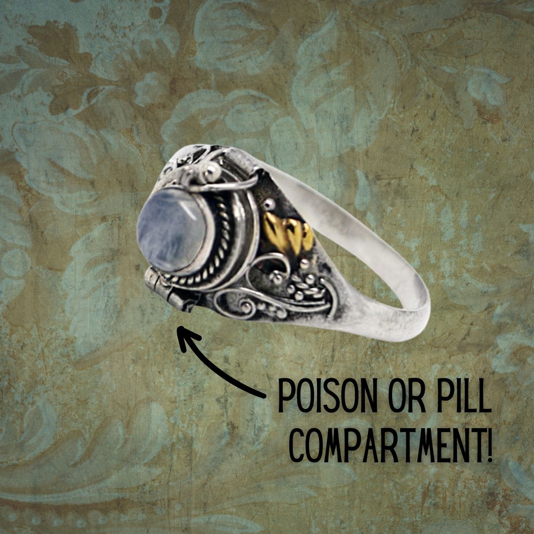 Sterling Silver Round Rainbow Moonstone Poison Locket Ring | Sizes 7-9