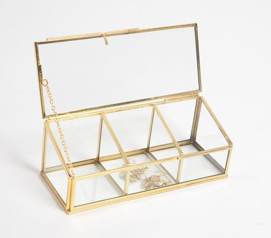 Minimal Glass & Metal Tapered 3-Compartment Jewelry Box