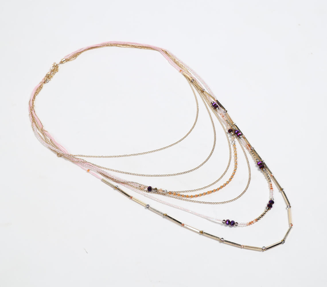 Glass Crystal Beaded Metallic Layered Necklace