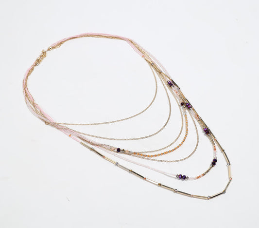 Glass Crystal Beaded Metallic Layered Necklace