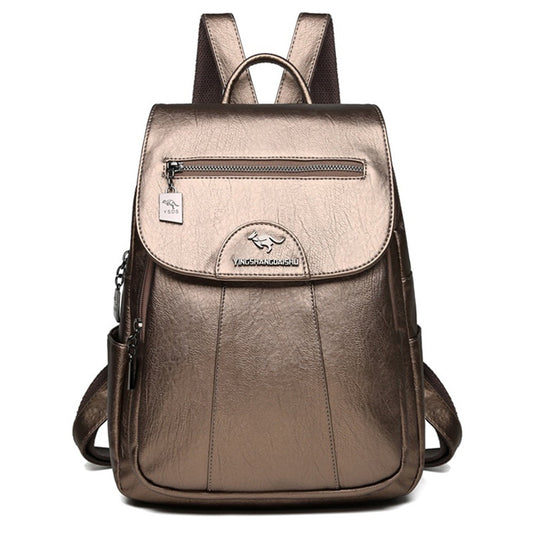QingY Women Leather Backpacks Female Vintage Backpack,Bronze