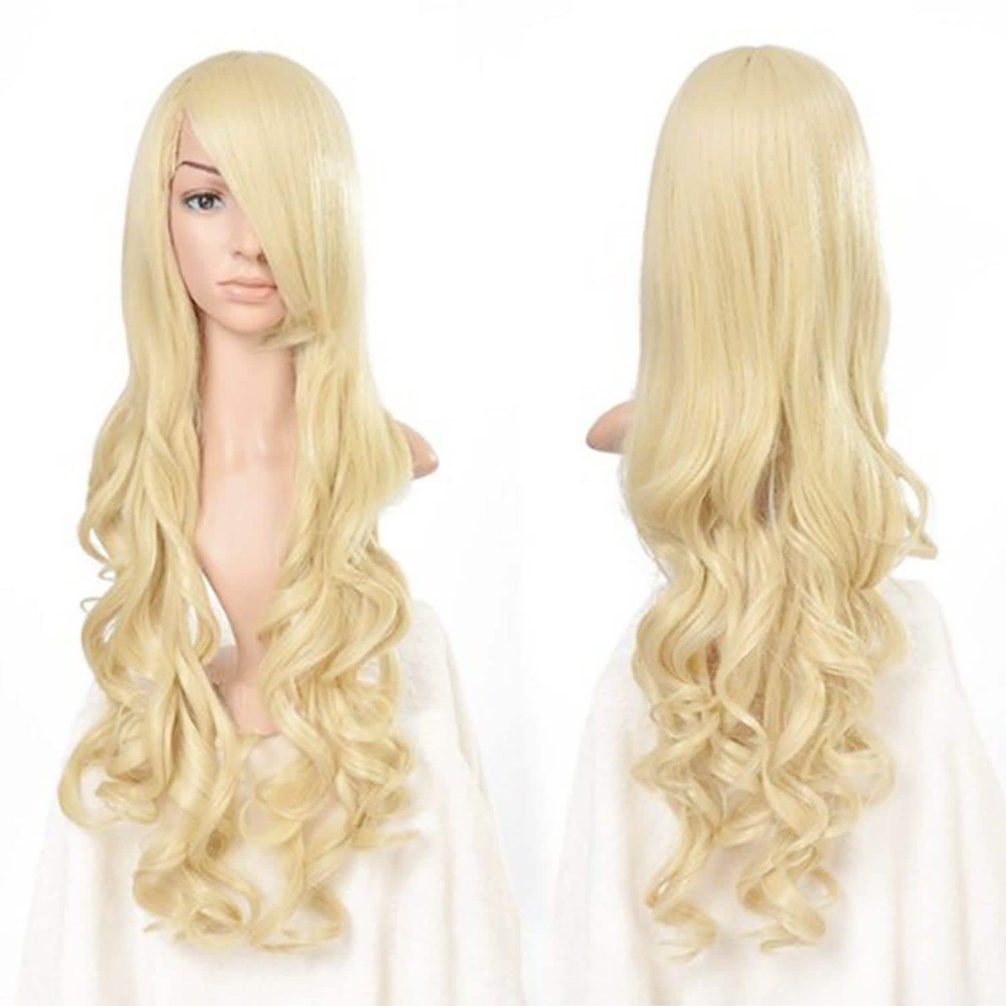AGPTEK 33 Inch Heat Resistant Curly Wavy Long Wigs Blond Hair