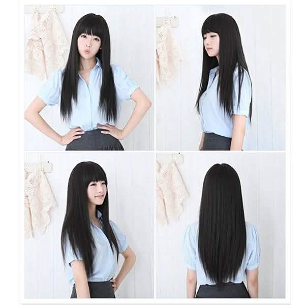 Black Long Straight Full Hair Wig Cosplay