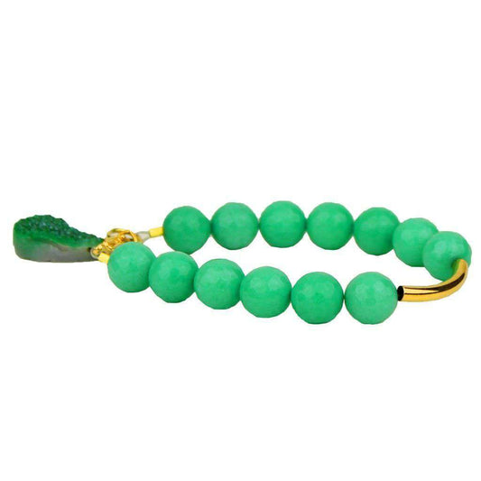 Beaded Bracelet with Gold Bar and Green Stone in Turquoise by Bourbon and Bowties