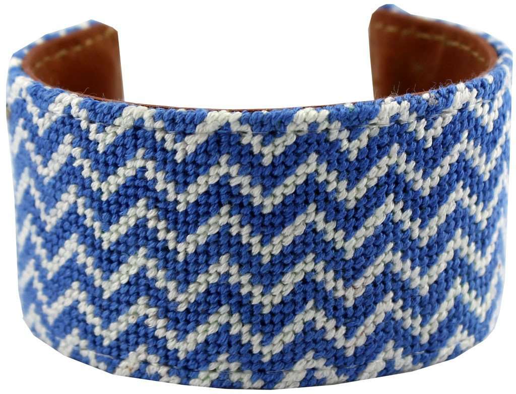 Kentucky Blue and White Chevron Needlepoint Cuff Bracelet by York Designs - Country Club Prep