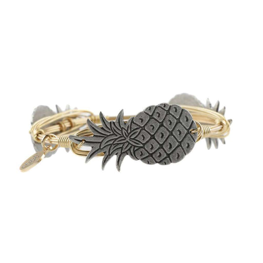 Pewter Pineapple Bangle Bracelet by Bourbon & Boweties