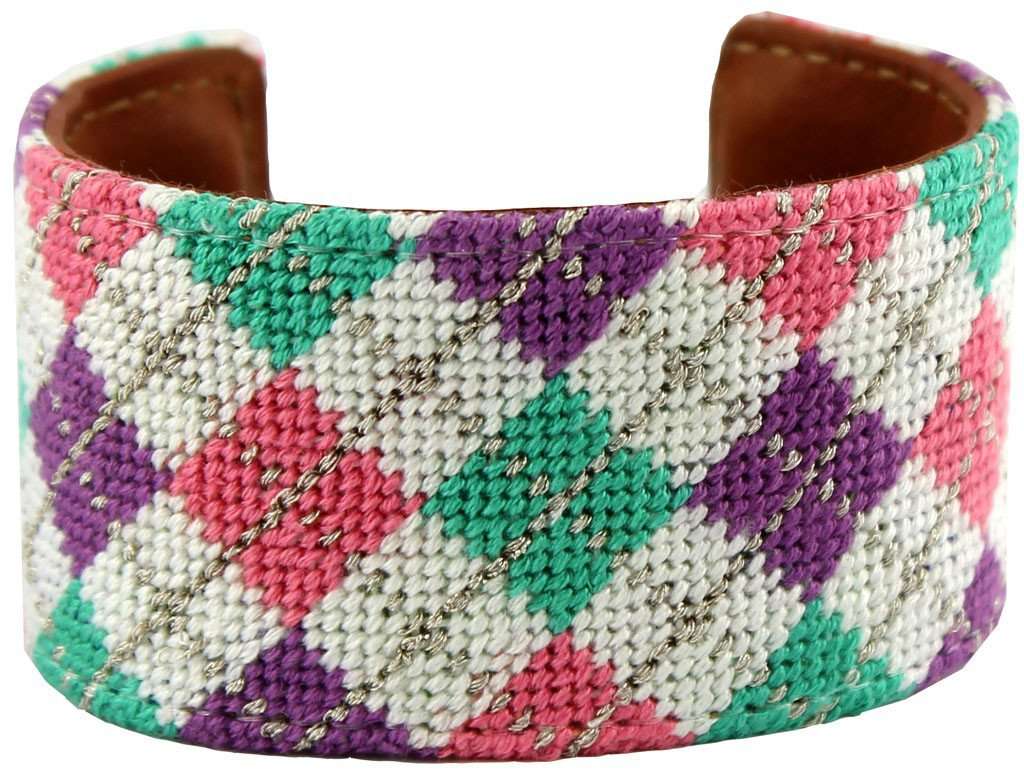 Spring Argyle Needlepoint Cuff Bracelet by York Designs - Country Club Prep