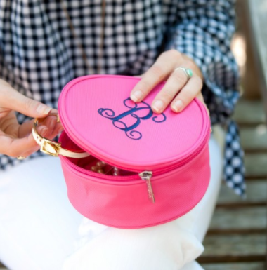 Monogrammed Round Jewelry Case