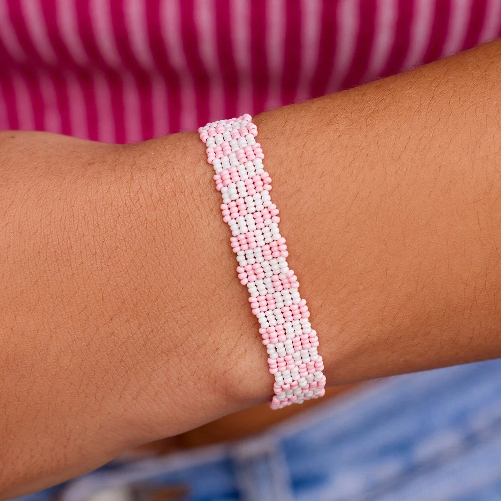Puravida® Pink Woven Seed Bead Checkerboard Bracelet
