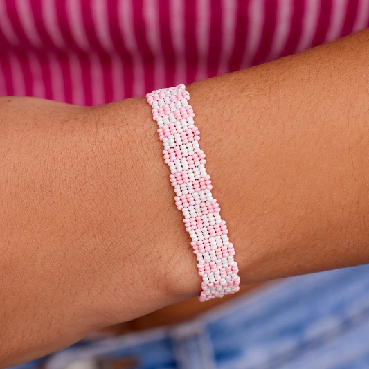 Puravida® Pink Woven Seed Bead Checkerboard Bracelet