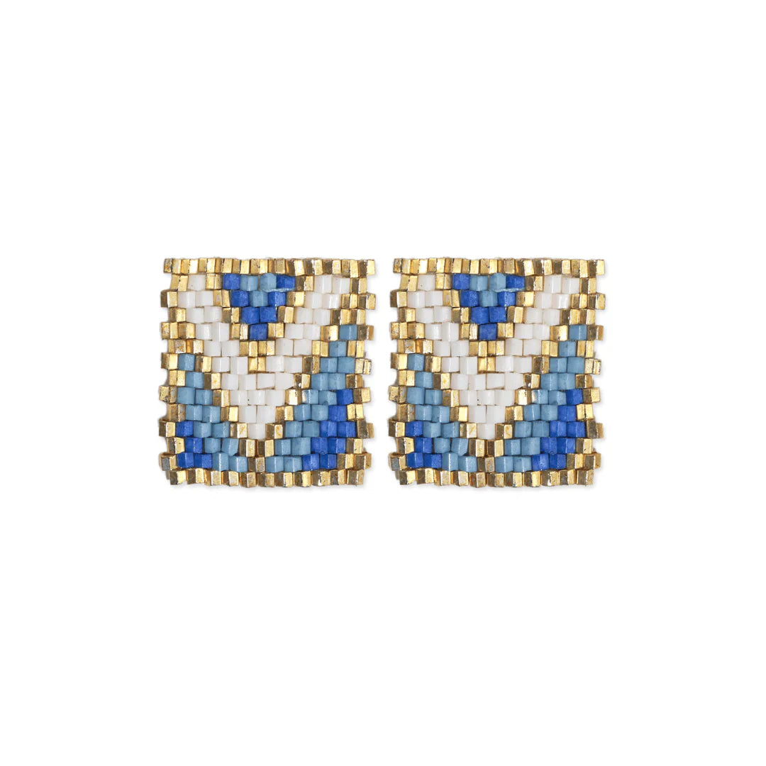 Kallie Rectangle Post Beaded Earrings Light Blue