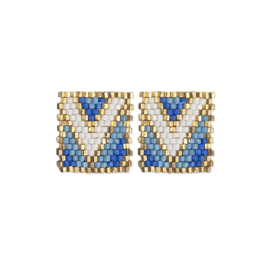 Kallie Rectangle Post Beaded Earrings Light Blue