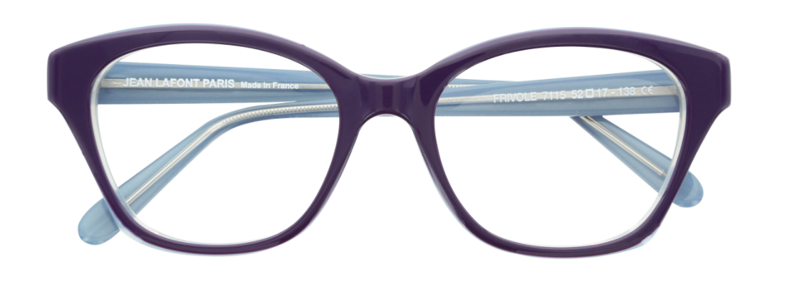 lafont frivole optical eyewear glasses made in france quality acetate plastic cat eye square shape sexy bold fun chic deep purple violet elegant light blue 7115 women ladies female front