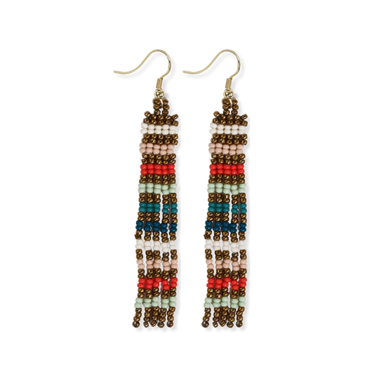 Melissa Horizontal Stripes Petite Beaded Fringe Earrings Teal + Poppy