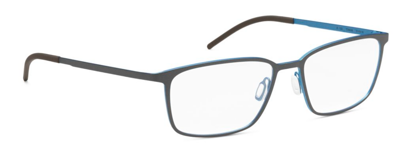 orgreen IO mens rectangular titanium handmade in japan danish design scandinavian classic front 1202 matte gray blue