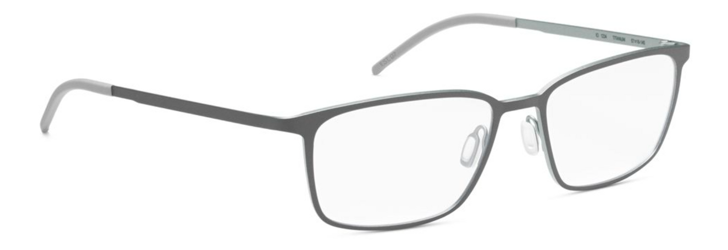orgreen IO mens rectangular titanium handmade in japan danish design scandinavian classic front 1234 matte silver grey