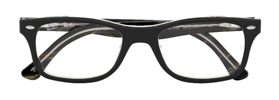 ray ban 5228 optical prescription eyewear glasses plastic acetate classic traditional trendy fashionable bold youthful unisex men women black crystal transparent