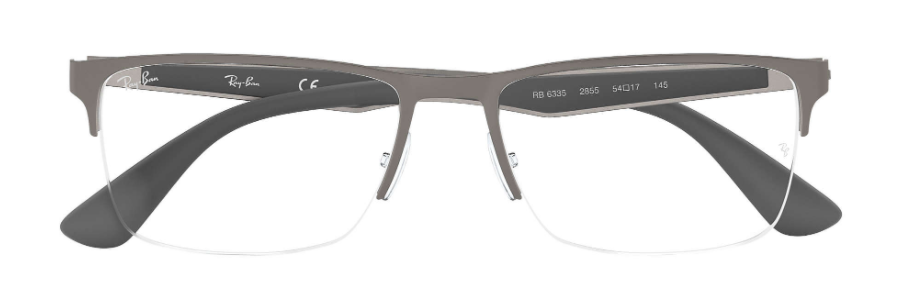 ray ban 6335 optical prescription eyewear glasses semi rimless half rim men traditional classic rectangular shape modern trendy bold grey silver cool