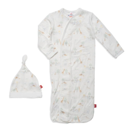 Magnetic Me White Serene Safari Modal Magnetic Cozy Sleeper Gown + Hat Set