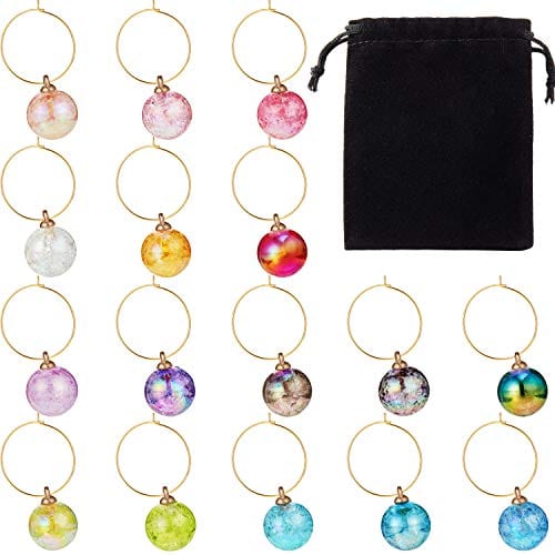 16 Pcs Wine Glass Charms for Stem Glasses Wine Charm Rings Identifier Plaid Beads Markers Tags Clip Reusable for Christmas New Year Holiday Tasting Party Favors Gift